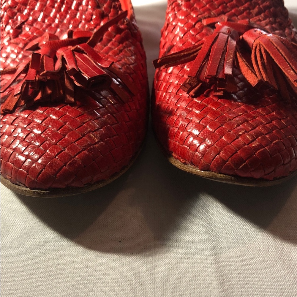 Prada Scarlet Woven Leather Tassel Loafers - Picture 3 of 7